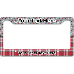 Red & Gray Dots and Plaid License Plate Frame - Style B (Personalized)