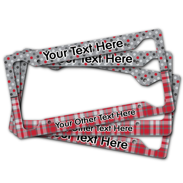 Red & Gray Dots and Plaid License Plate Frames - (PARENT MAIN)
