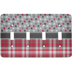 Red & Gray Dots and Plaid Light Switch Cover (4 Toggle Plate)