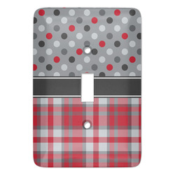 Red & Gray Dots and Plaid Light Switch Cover (Personalized)