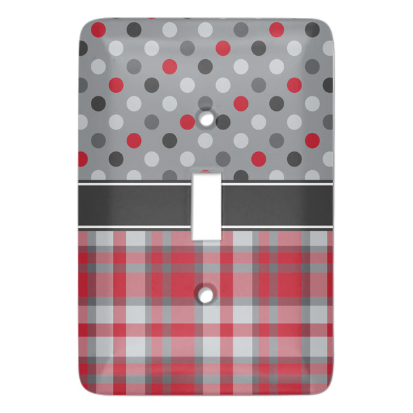 Custom Red & Gray Dots and Plaid Light Switch Cover (Single Toggle)