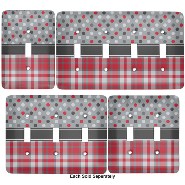Red & Gray Dots and Plaid Light Switch Covers all sizes