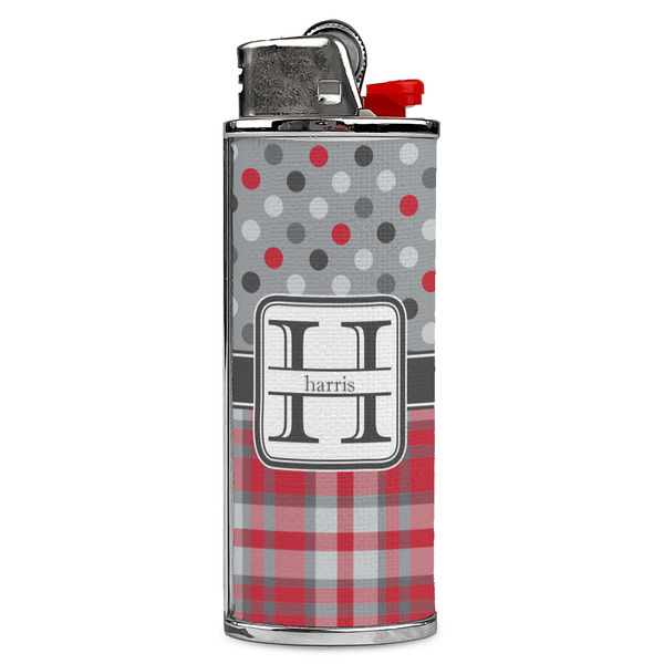 Custom Red & Gray Dots and Plaid Case for BIC Lighters (Personalized)