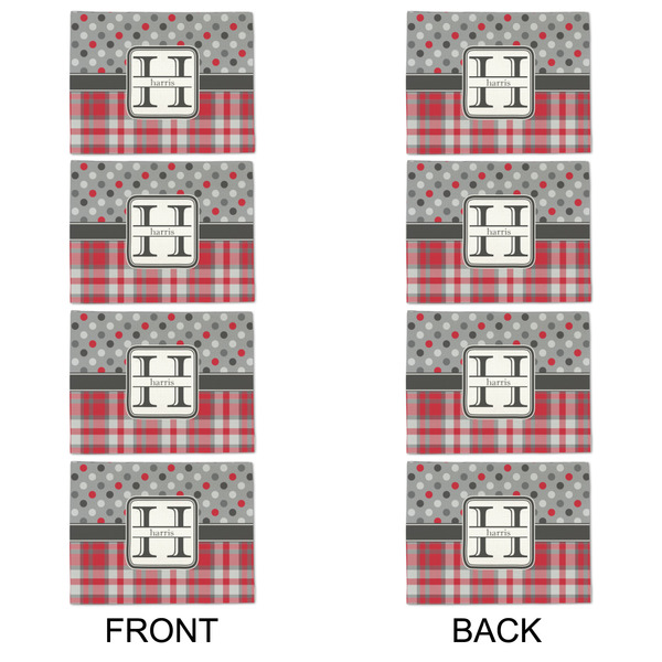 Red & Gray Dots and Plaid Linen Placemat - APPROVAL Set of 4 (double sided)
