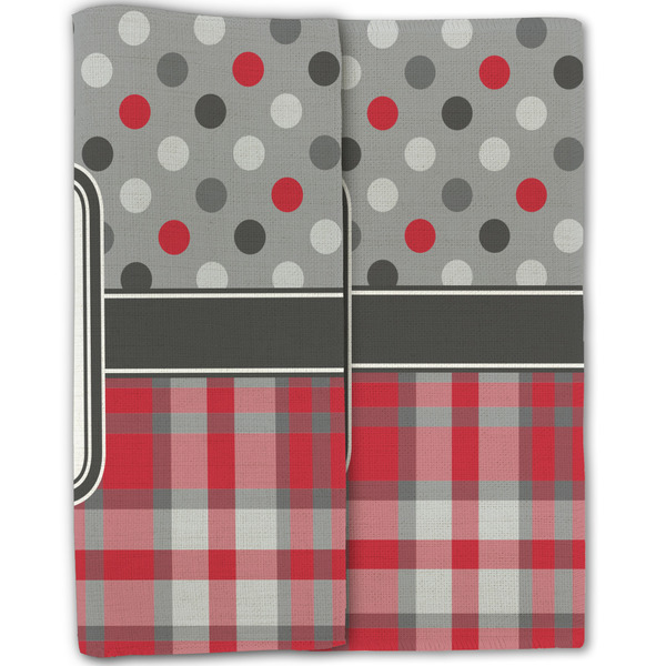 Red & Gray Dots and Plaid Linen Placemat - Folded Half (double sided)