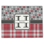 Red & Gray Dots and Plaid Single-Sided Linen Placemat - Single w/ Name and Initial