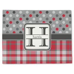 Red & Gray Dots and Plaid Single-Sided Linen Placemat - Single w/ Name and Initial