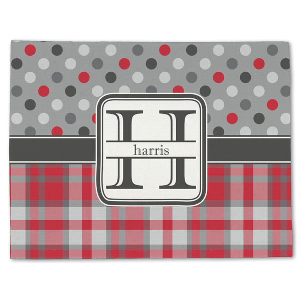Red & Gray Dots and Plaid Linen Placemat - Front