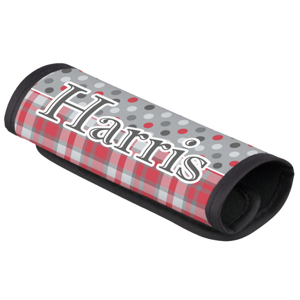 Custom Red & Gray Dots and Plaid Luggage Handle Cover (Personalized)