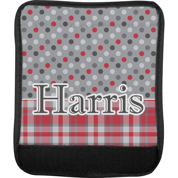 Red & Gray Dots and Plaid Luggage Handle Wrap (Approval)