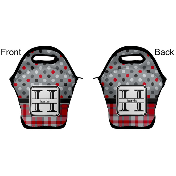 Red & Gray Dots and Plaid Lunch Bag - Front and Back