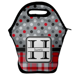 Red & Gray Dots and Plaid Lunch Bag w/ Name and Initial