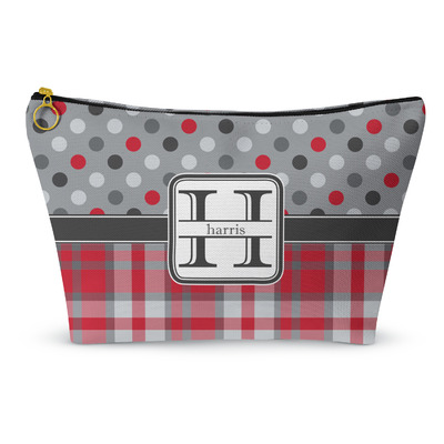 Red & Gray Dots and Plaid Makeup Bag (Personalized)