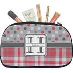 Red & Gray Dots and Plaid Makeup / Cosmetic Bag - Medium (Personalized)