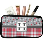 Red & Gray Dots and Plaid Makeup / Cosmetic Bag (Personalized)