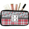 Red & Gray Dots and Plaid Makeup / Cosmetic Bag - Small (Personalized)