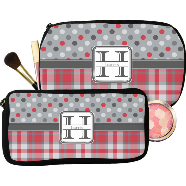 Red & Gray Dots and Plaid Makeup / Cosmetic Bags (Select Size)