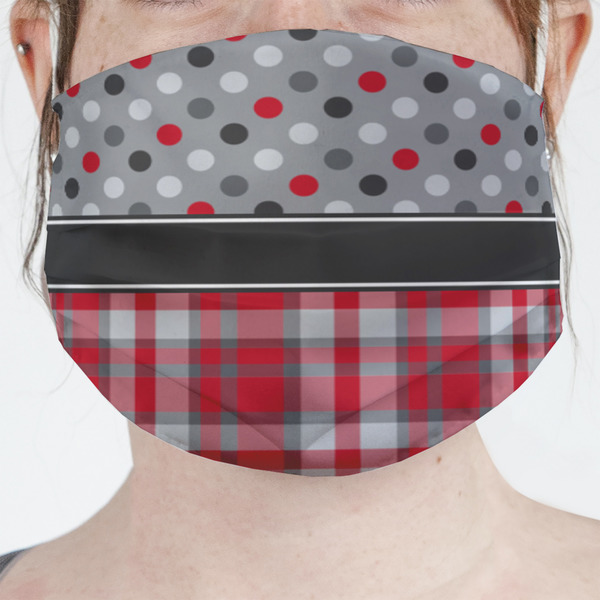 Custom Red & Gray Dots and Plaid Face Mask Cover