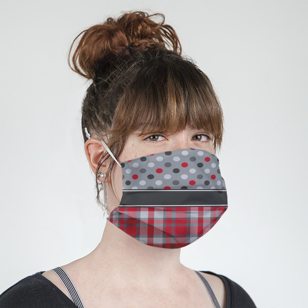 Red & Gray Dots and Plaid Mask - Quarter View on Girl