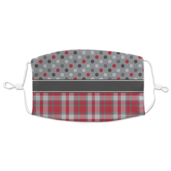 Custom Red & Gray Dots and Plaid Adult Cloth Face Mask - XLarge