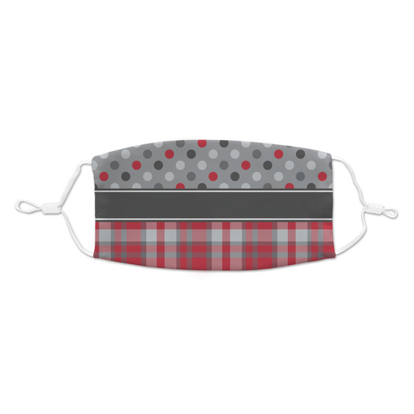 Custom Red & Gray Dots and Plaid Kid's Cloth Face Mask - Standard