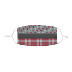 Red & Gray Dots and Plaid Kid's Cloth Face Mask - XSmall