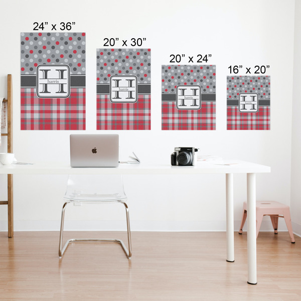 Red & Gray Dots and Plaid Matte Poster - Sizes