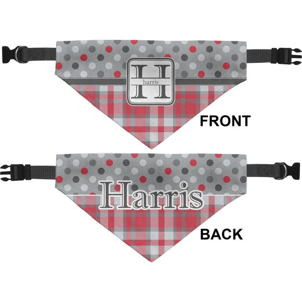 Red & Gray Dots and Plaid Medium Dog Bandana Approval