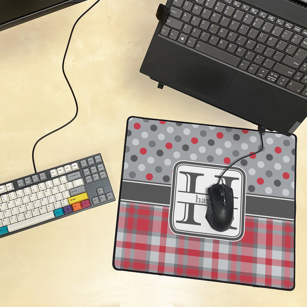 Red & Gray Dots and Plaid Medium Gaming Mats - LIFESTYLE