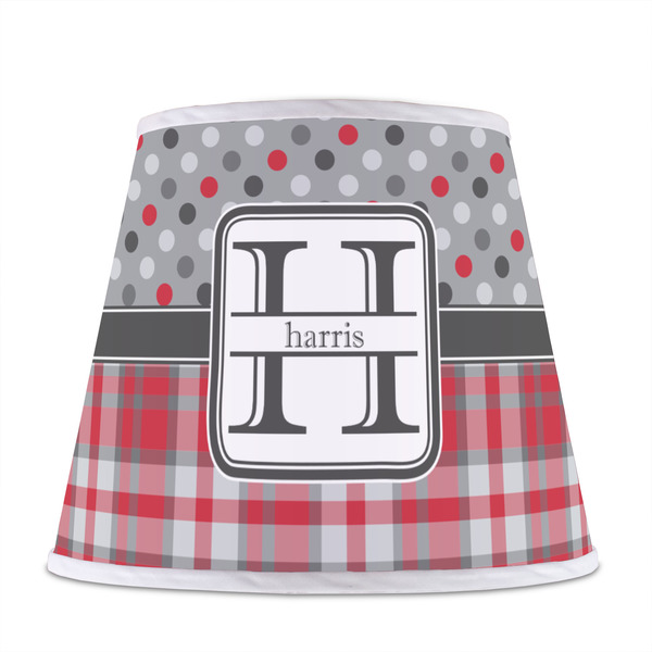 Red & Gray Dots and Plaid Poly Film Empire Lampshade - Front View