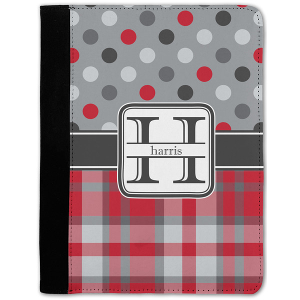 Custom Red & Gray Dots and Plaid Notebook Padfolio w/ Name and Initial