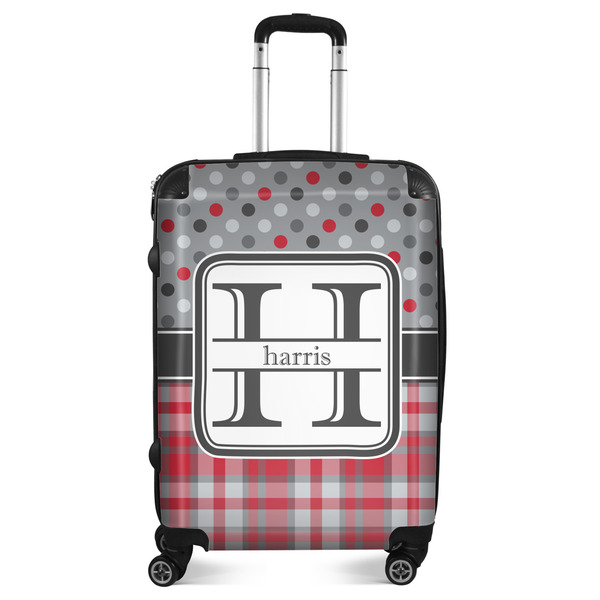 Custom Red & Gray Dots and Plaid Suitcase - 24" Medium - Checked (Personalized)