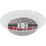 Red & Gray Dots and Plaid Melamine Bowl - 12 oz (Personalized)