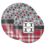 Red & Gray Dots and Plaid Melamine Plate (Personalized)