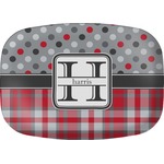 Red & Gray Dots and Plaid Melamine Platter (Personalized)