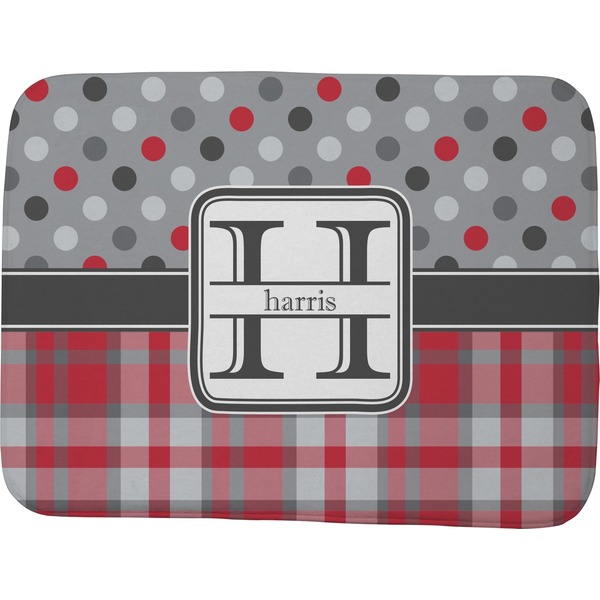 Red & Gray Dots and Plaid Memory Foam Bath Mat 48 X 36