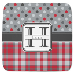 Red & Gray Dots and Plaid Memory Foam Bath Mat - 48"x48" (Personalized)