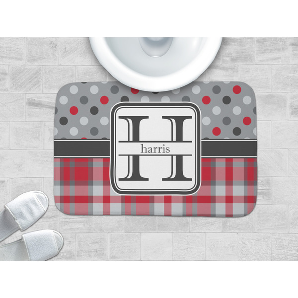 Red & Gray Dots and Plaid Memory Foam Bath Mat - LIFESTYLE 34x21