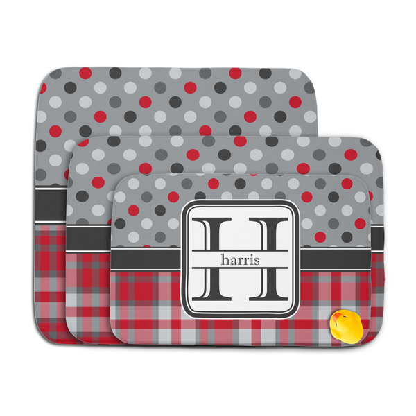 Red & Gray Dots and Plaid Memory Foam Bath Mat - MAIN PARENT