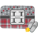 Red & Gray Dots and Plaid Memory Foam Bath Mat (Personalized)