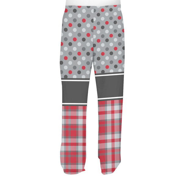 Red & Gray Dots and Plaid Men's Pjs Back - on model