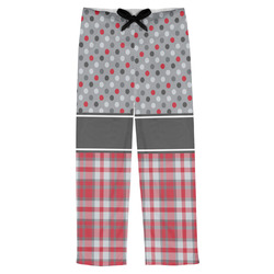 Red & Gray Dots and Plaid Mens Pajama Pants (Personalized)