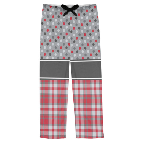 Custom Red & Gray Dots and Plaid Mens Pajama Pants - S