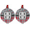 Red & Gray Dots and Plaid Metal Ball Ornament - Front and Back