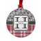 Red & Gray Dots and Plaid Metal Ball Ornament - Front