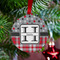 Red & Gray Dots and Plaid Metal Ball Ornament - Lifestyle