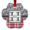 Red & Gray Dots and Plaid Metal Paw Ornament - Front