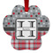 Red & Gray Dots and Plaid Metal Paw Ornament - Double Sided w/ Name and Initial