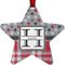 Red & Gray Dots and Plaid Metal Star Ornament - Front