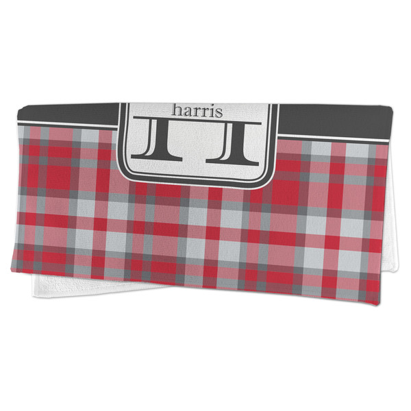 Red & Gray Dots and Plaid Microfiber Dish Rag - FOLDED (half)
